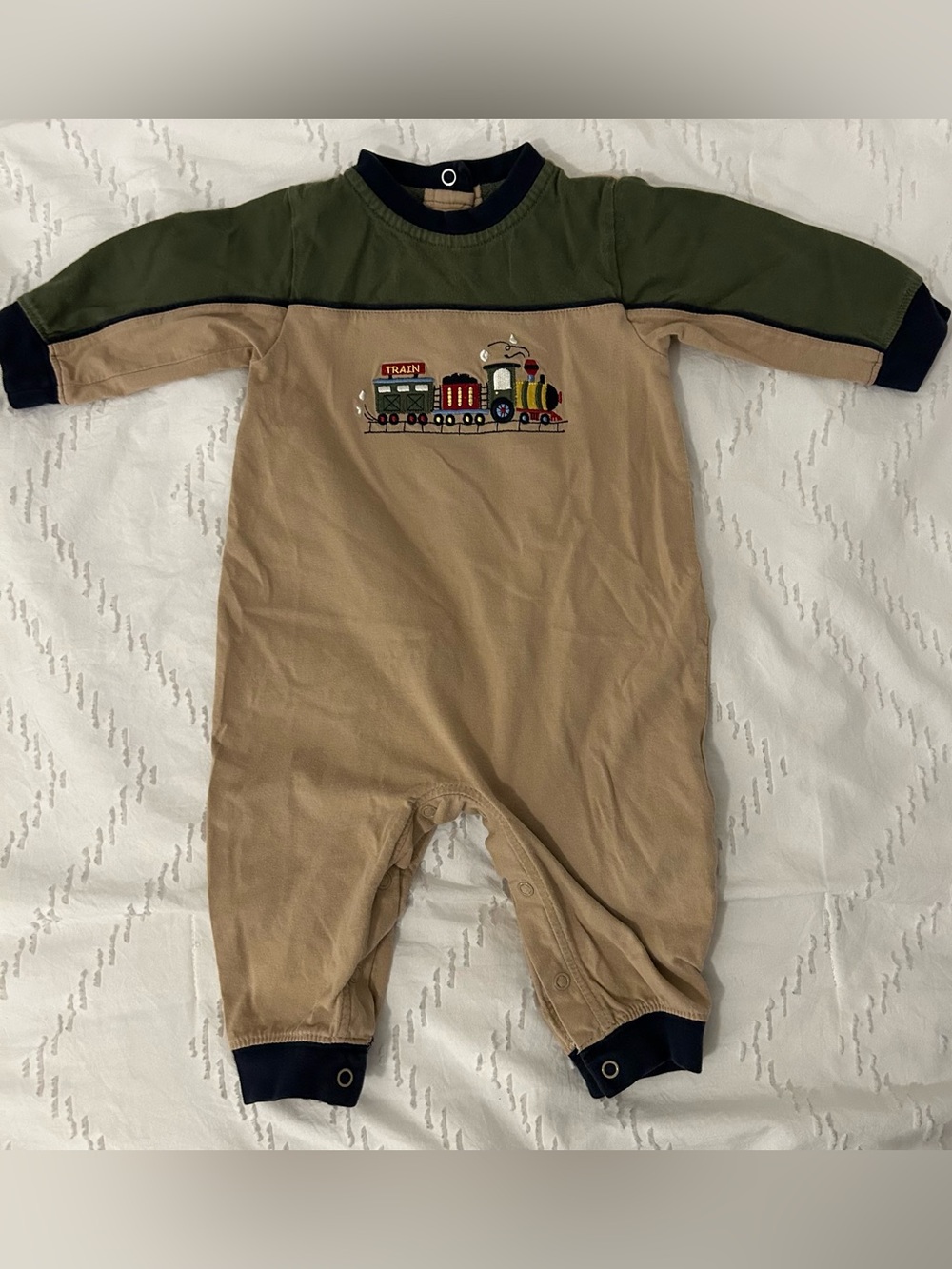 Vintage 90's Okie Dokie Romper Baby Boy 12 Months Embroidered Train 100% Cotton